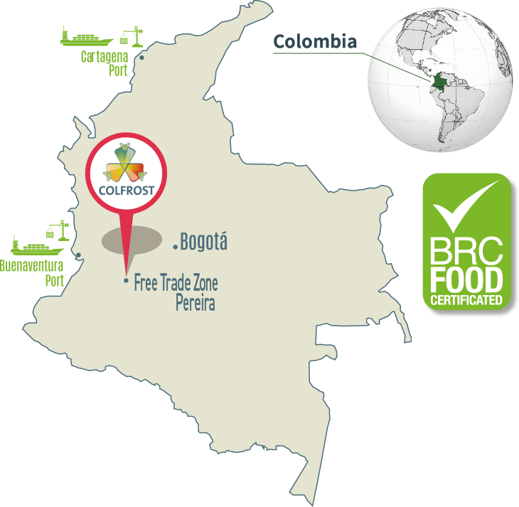 Location of Colfrost and map of Colombia